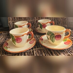 4 Sets Cups & Saucers Vtg 1940s Franciscan Hand-Painted Apple